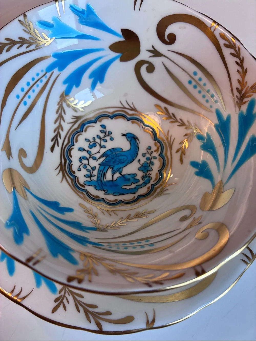 Royal Chelsea Blue & Gold Peacock Teacup and Saucer